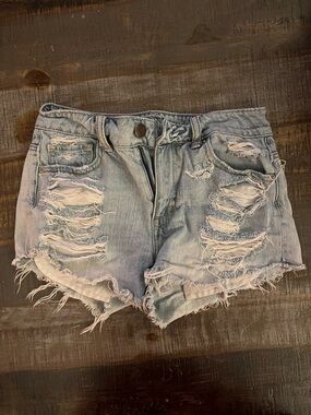 American Eagle Light Wash Distressed Denim Cutoff Shorts